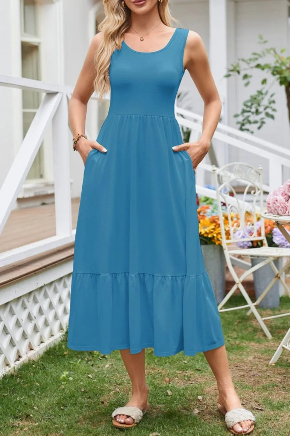 Hazel Blues® |  Round Neck Wide Strap Tank Dress