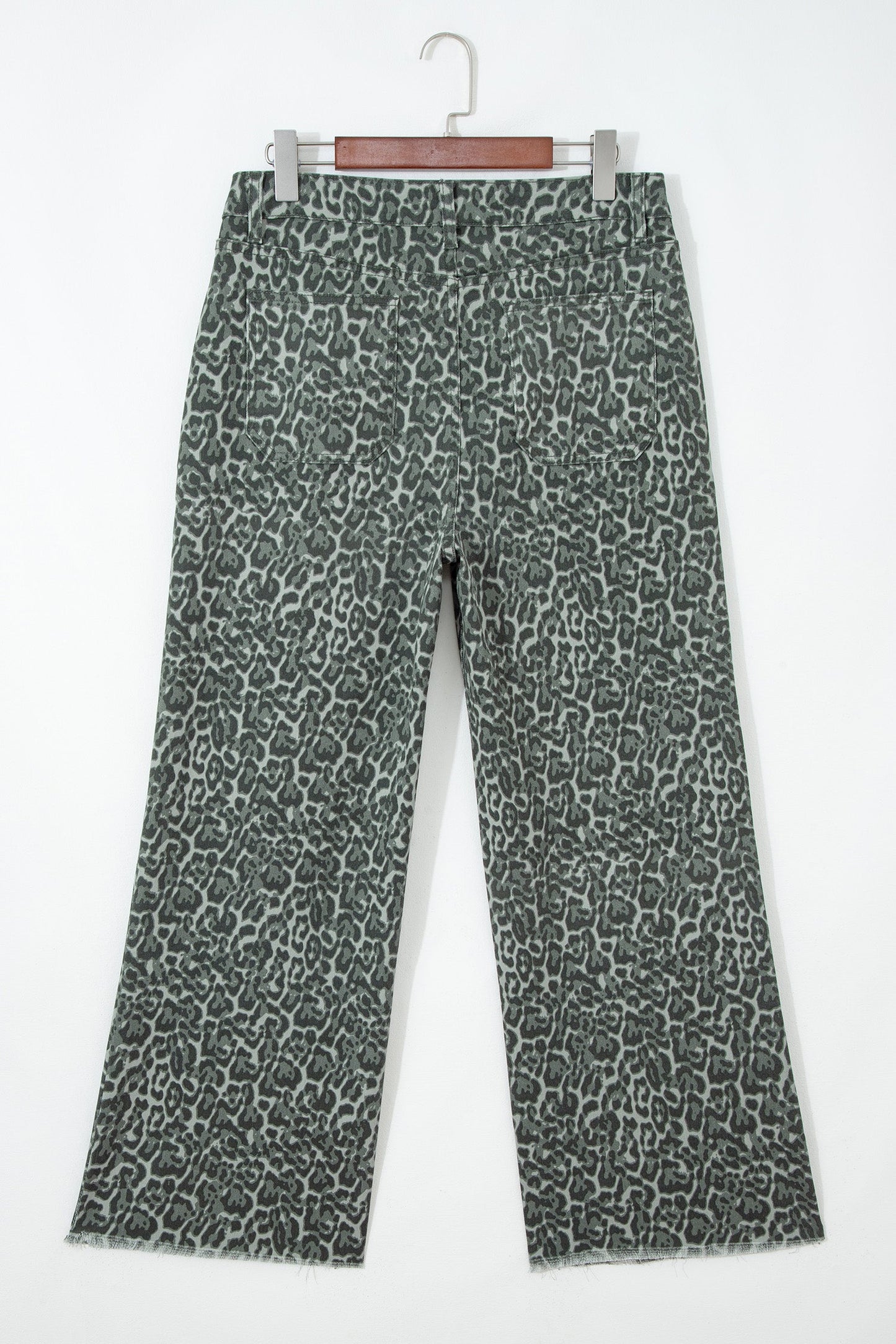 Hazel Blues® |  Gray Leopard Frayed Edge Wide Leg High Waist Jeans
