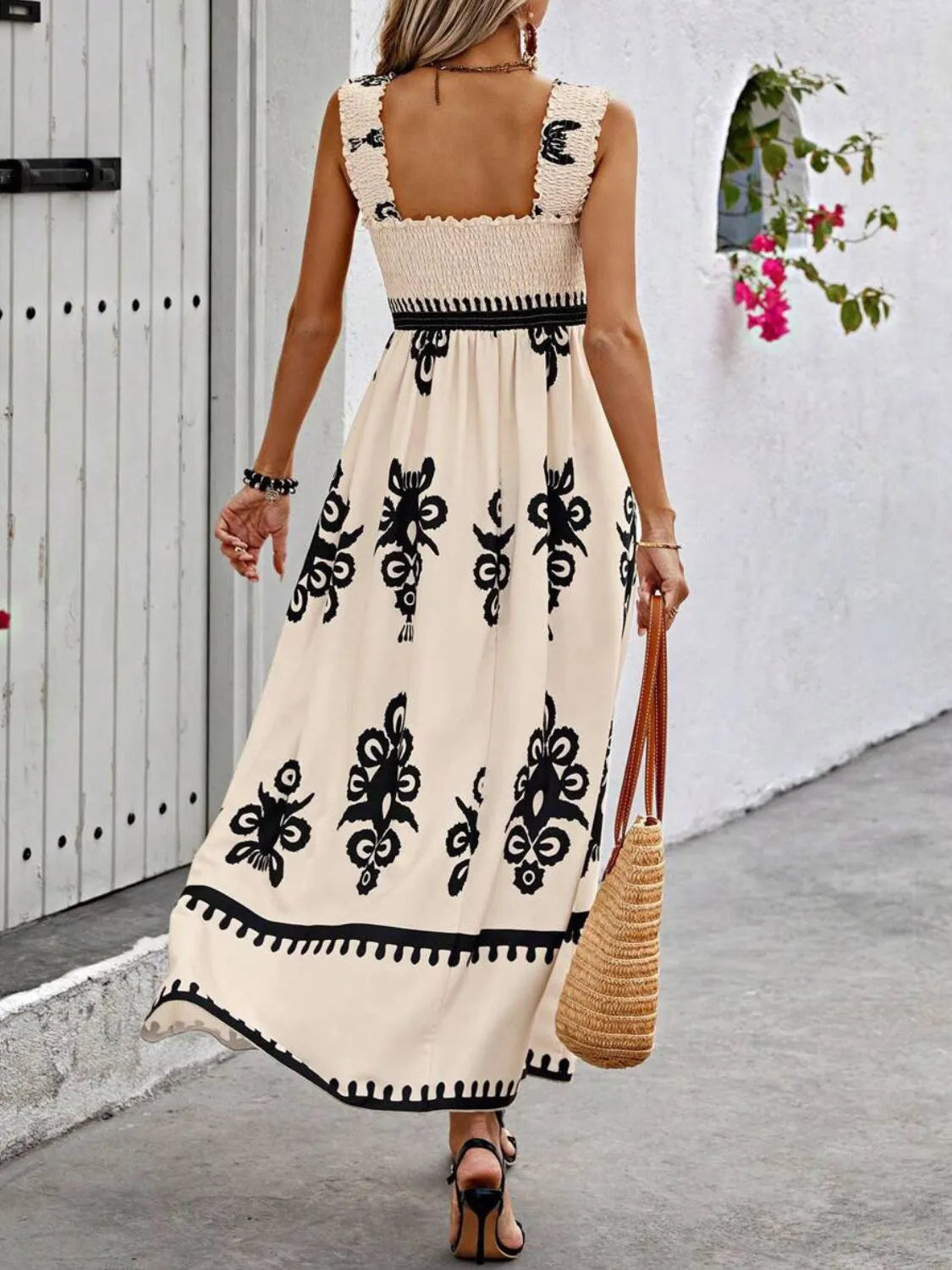Hazel Blues® |  Smocked Printed Wide Strap Maxi Dress