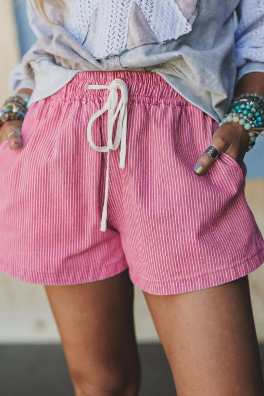 Hazel Blues® |  Striped Elastic Waist Casual Shorts