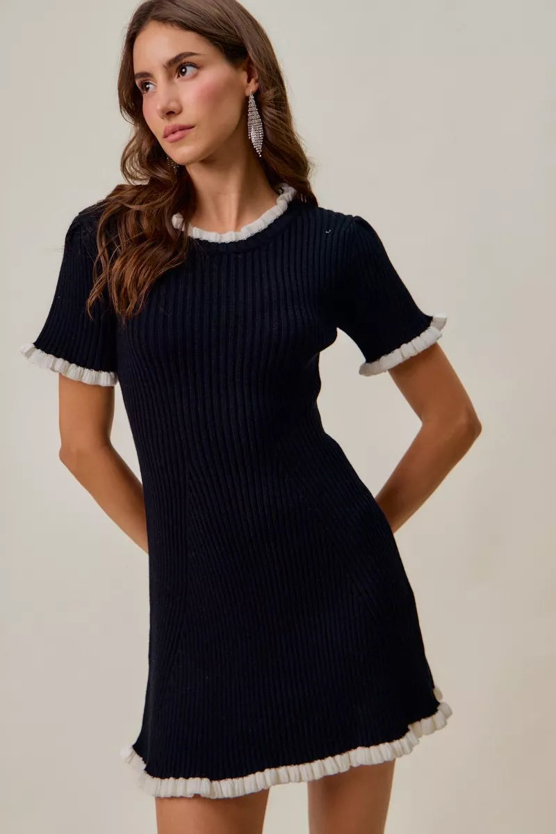 Hazel Blues® |  SO ME Contrast Ruffled Sweater Knit Mini Dress