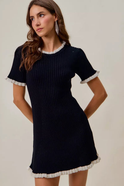 Hazel Blues® |  SO ME Contrast Ruffled Sweater Knit Mini Dress