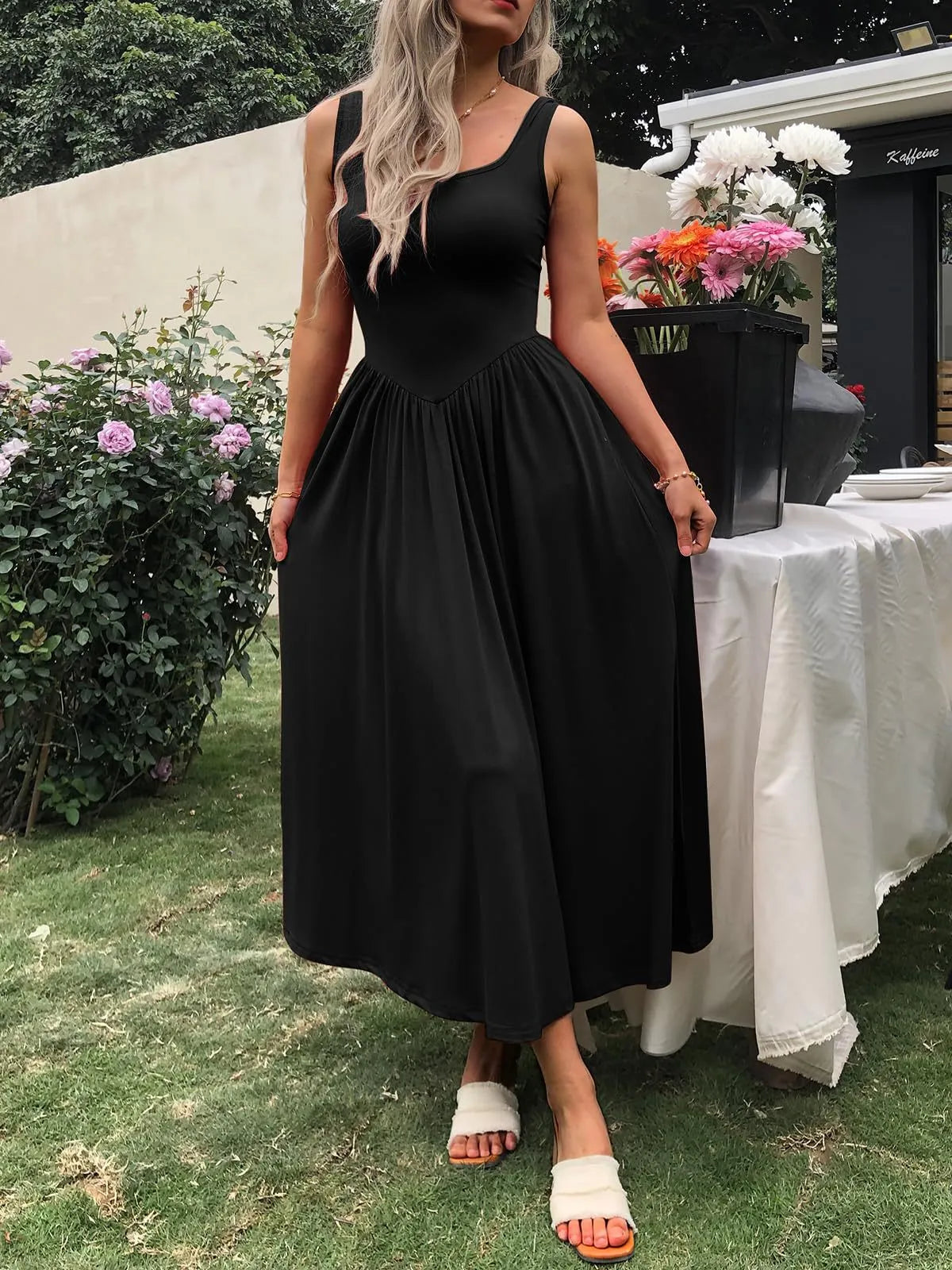 Hazel Blues® |  Sleeveless Midi Dress with Gathered Waist