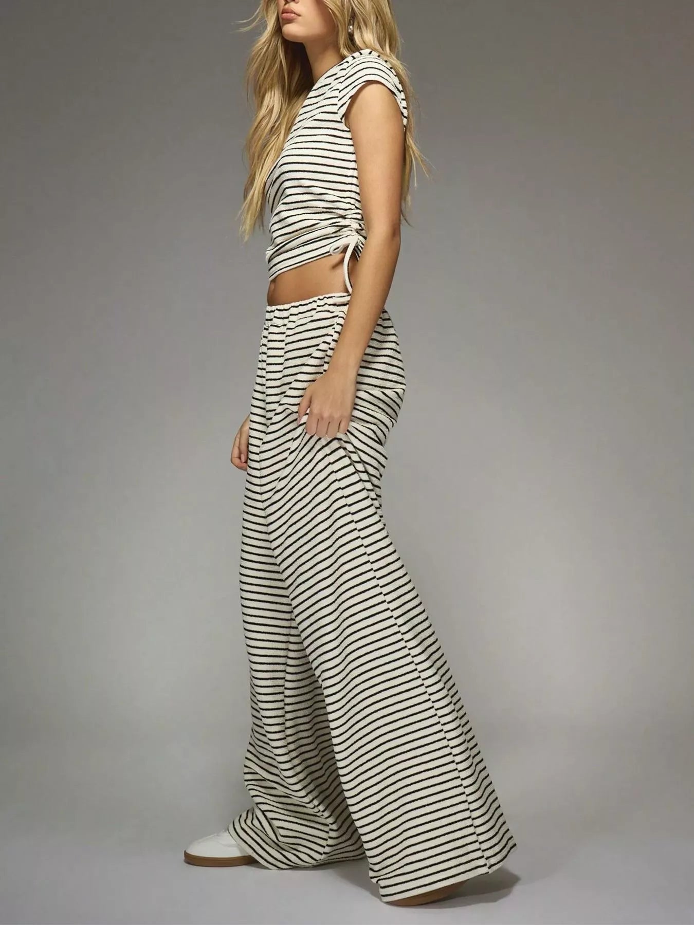 Hazel Blues® |  Striped Crop Top and Wide Leg Pants Set