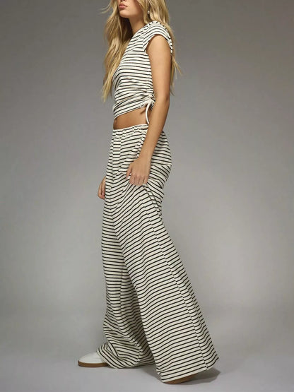 Hazel Blues® |  Striped Crop Top and Wide Leg Pants Set