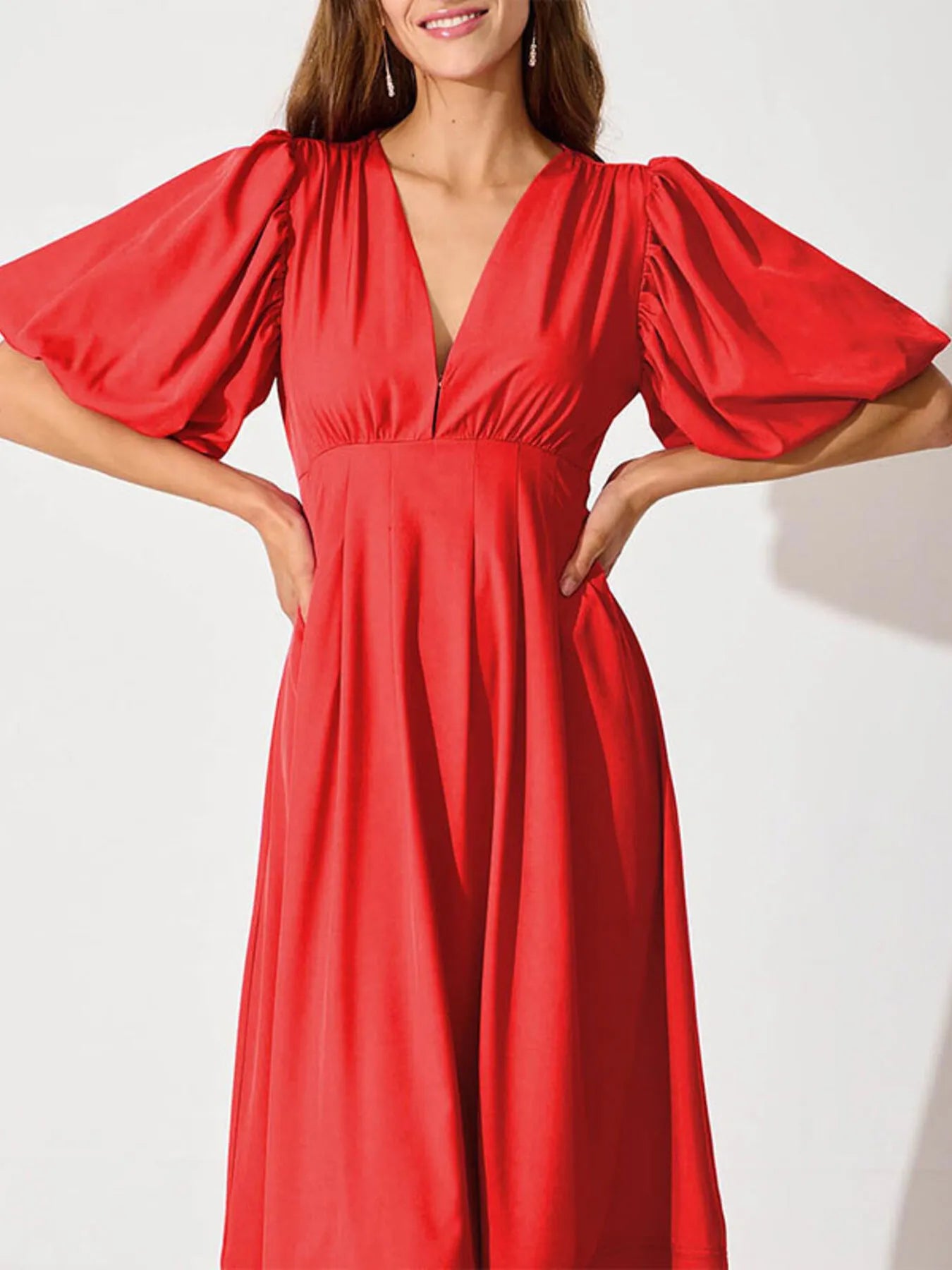 Hazel Blues® |  V-Neck Puff Sleeve Midi Dress