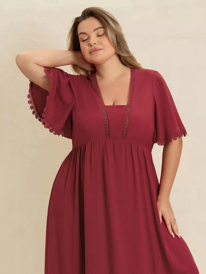 Hazel Blues® | Lace Detail Flutter Sleeve Maxi Dress