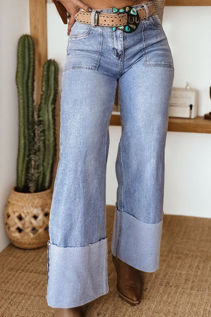 Hazel Blues® |  Beau Blue Turn-up Cuffs Womens Loose Jeans