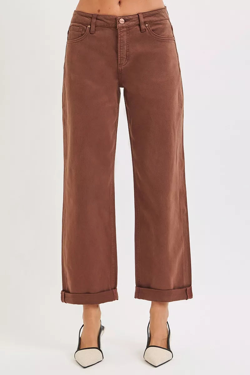 Hazel Blues® | RISEN Tummy Control Mid Rise Ankle Barrel Baggy