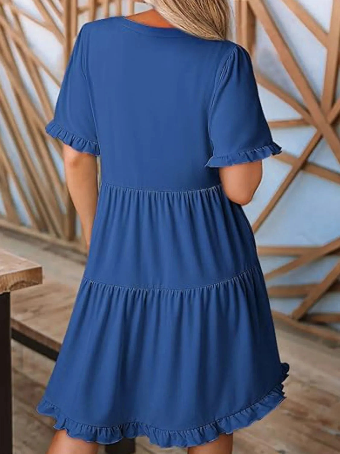 Hazel Blues® |  Tiered Notched Short Sleeve Mini Dress
