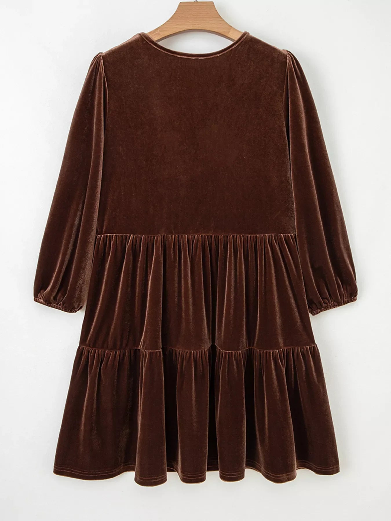 Hazel Blues® |  Solid Color Velvet V Neck Long Sleeve Tiered Mini Dress