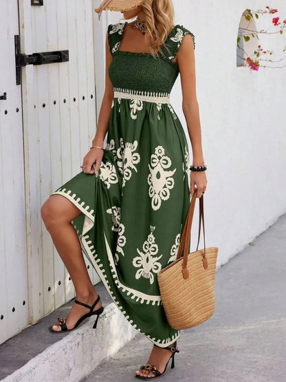 Hazel Blues® |  Smocked Printed Wide Strap Maxi Dress