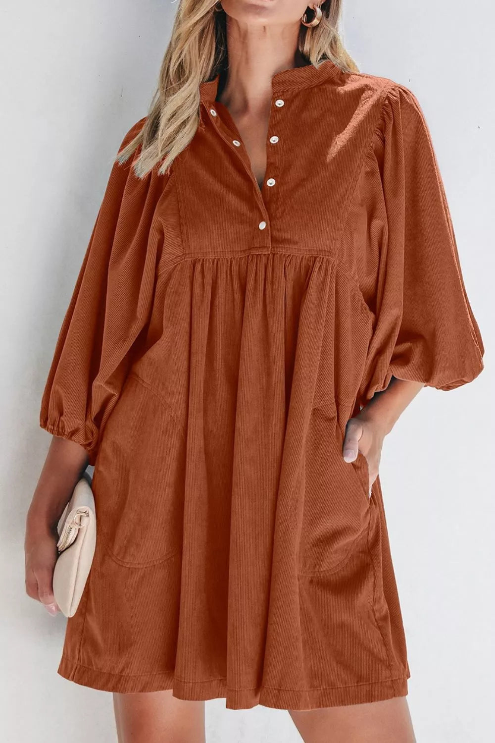Hazel Blues® |  Corduroy Button-Down Babydoll Dress