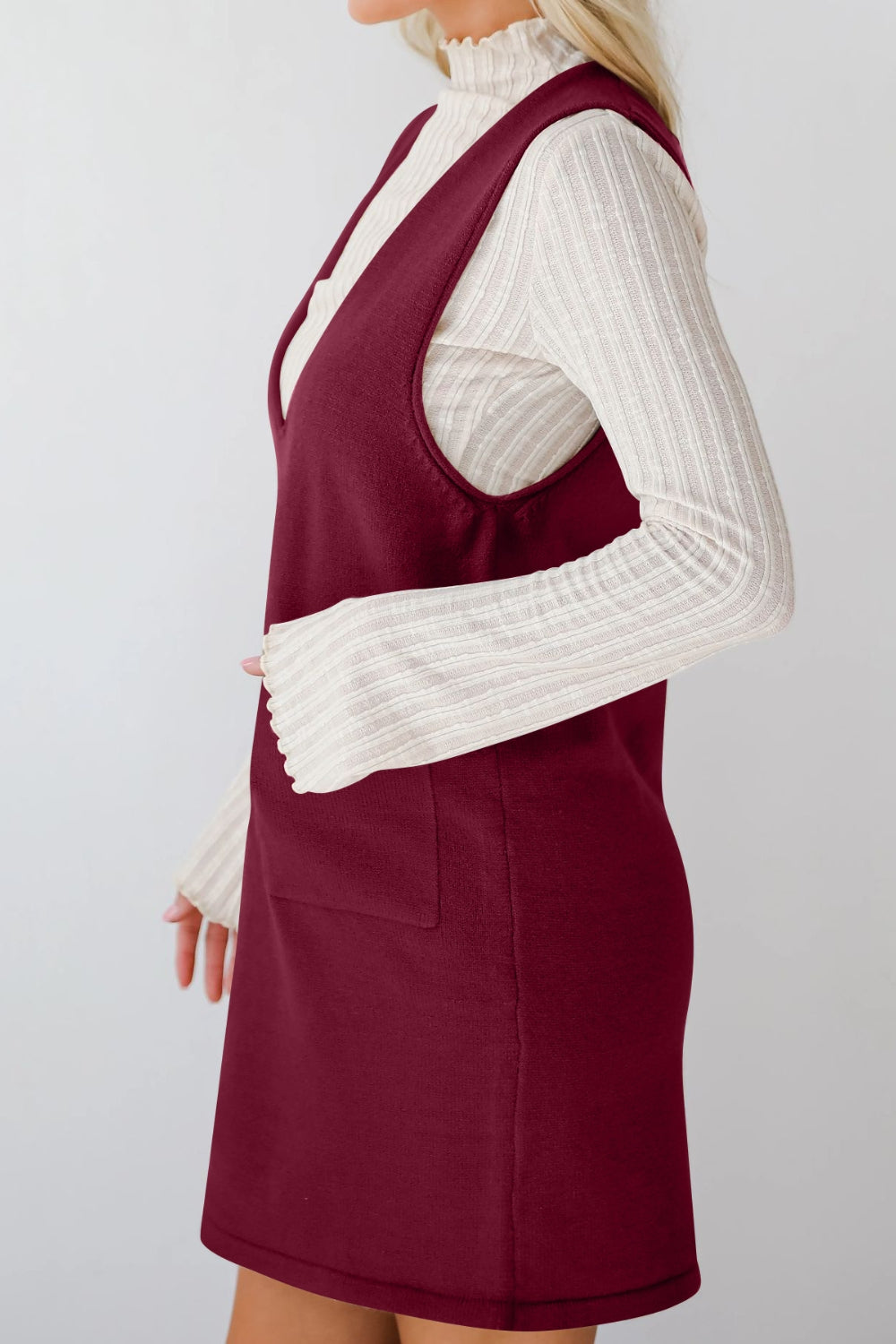 Hazel Blues® |  Lovelet Pocketed V-Neck Mini Sweater Overall Dress