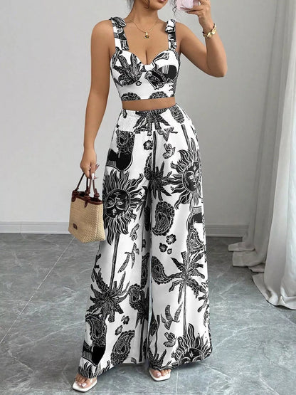 Hazel Blues® |  Floral Print Crop Top and Wide Leg Pants Set