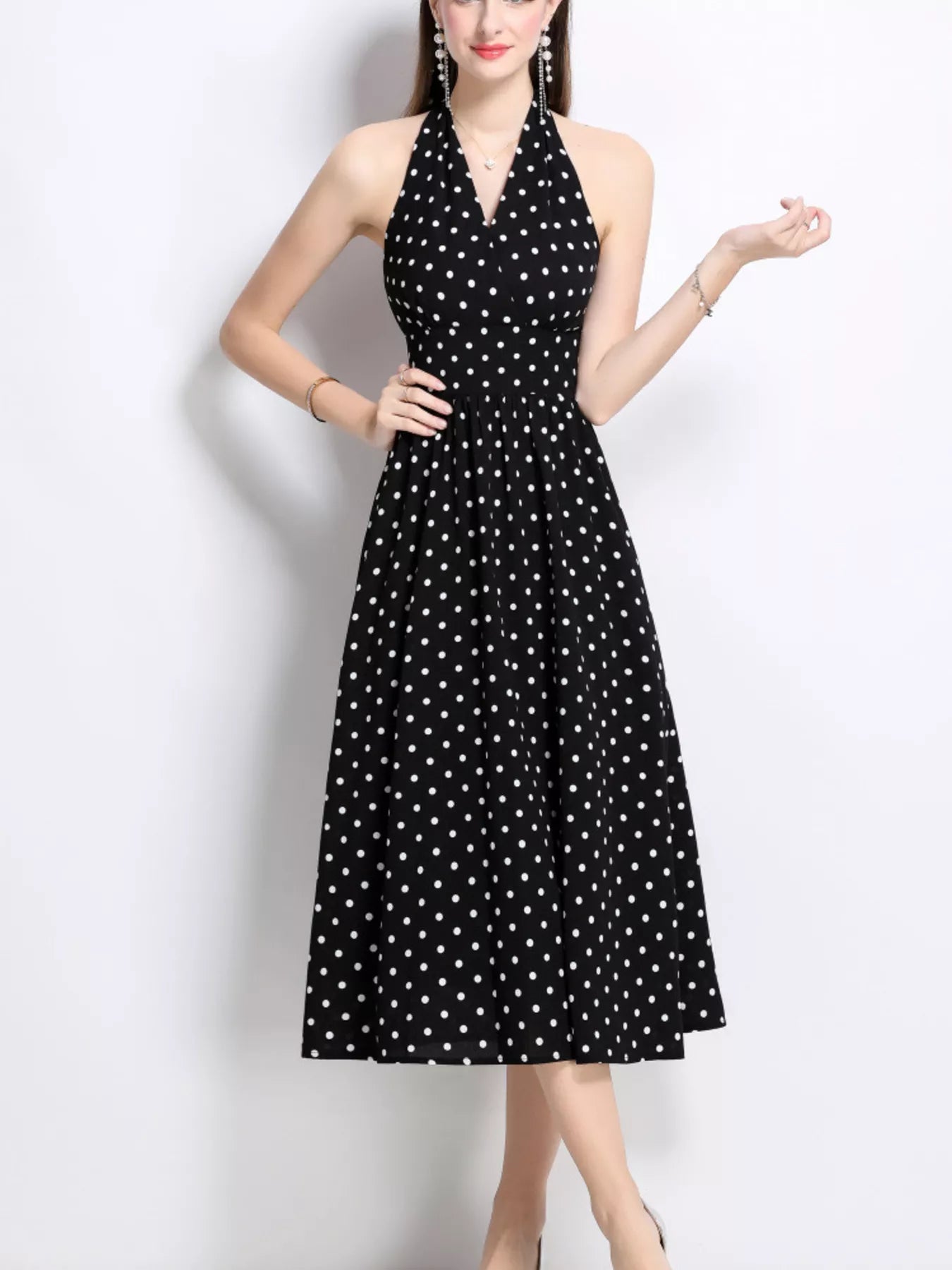 Hazel Blues® |  Polka Dot Halter Neck Midi Dress