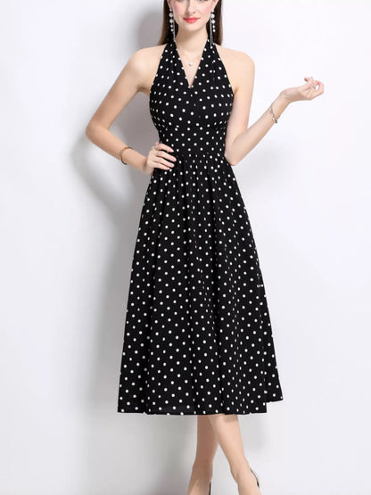 Hazel Blues® |  Polka Dot Halter Neck Midi Dress