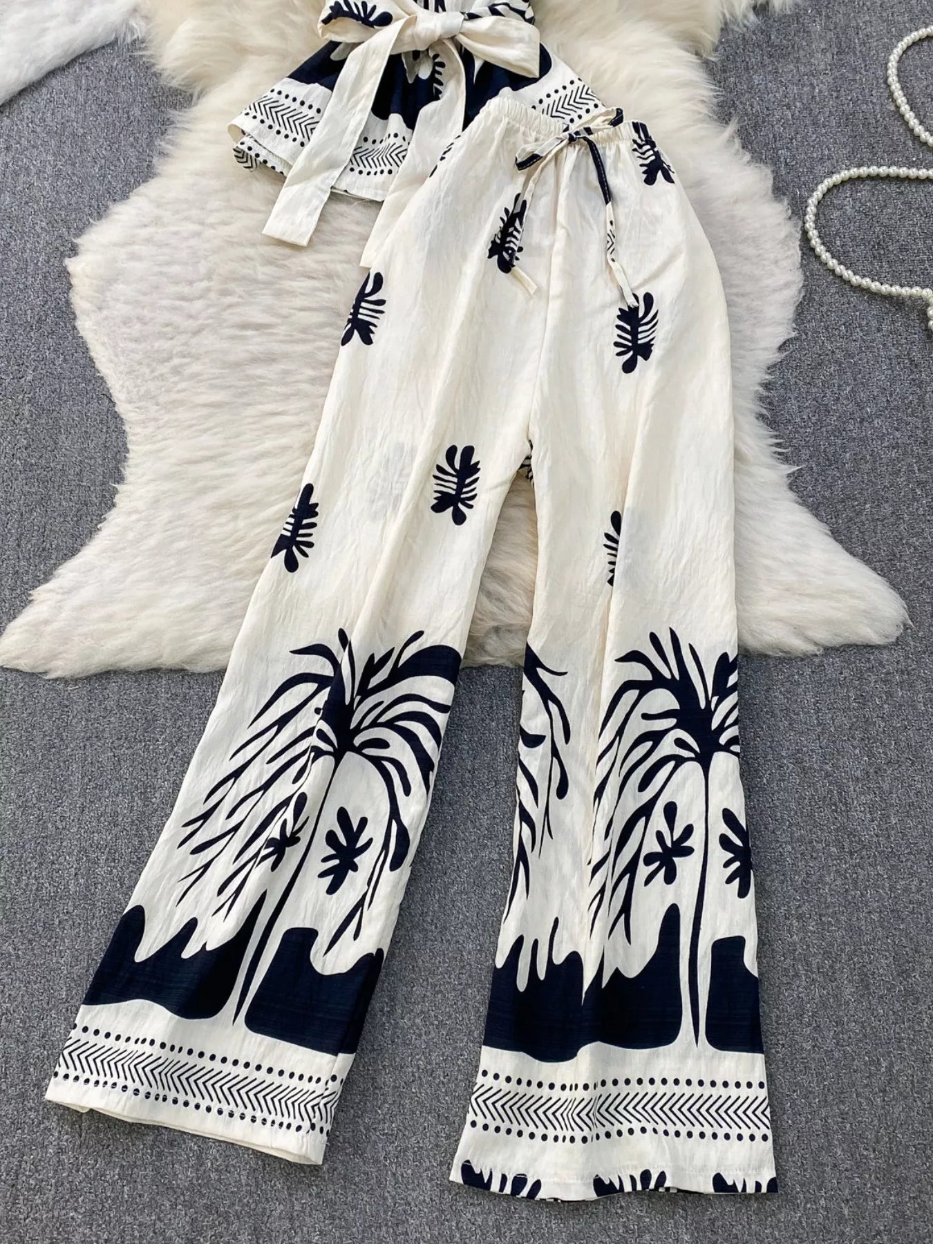 Hazel Blues® |  Printed Sleeveless Top and Wide Leg Pants Set