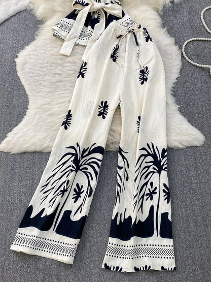 Hazel Blues® |  Printed Sleeveless Top and Wide Leg Pants Set