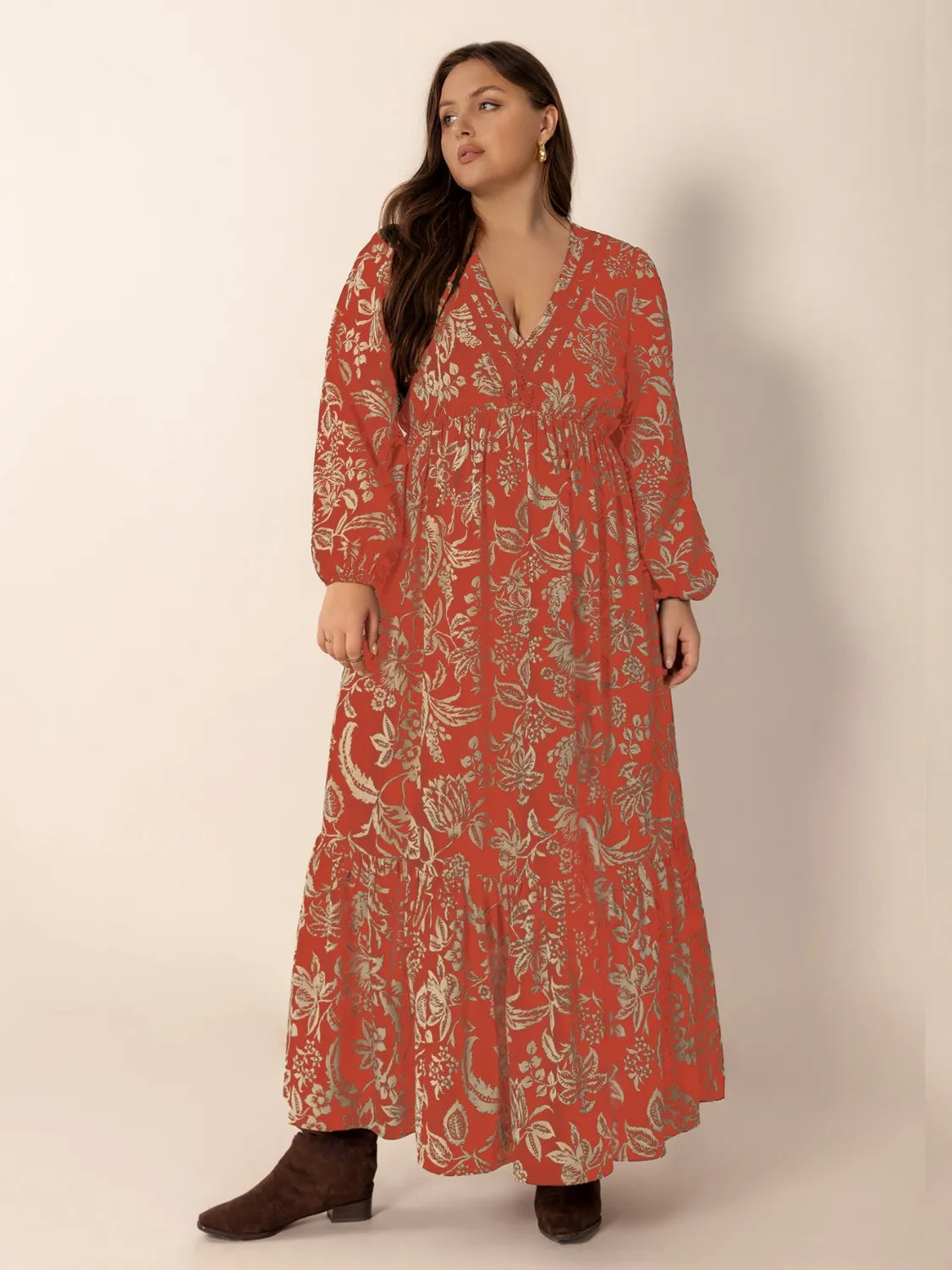 Hazel Blues® | Lace Detail Printed Balloon Sleeve Midi Dress