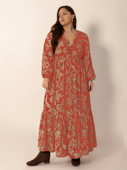 Hazel Blues® | Lace Detail Printed Balloon Sleeve Midi Dress