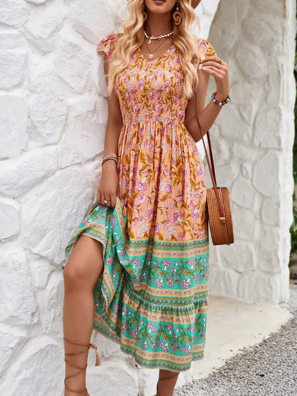 Hazel Blues® |  Printed Round Neck Cap Sleeve Dress