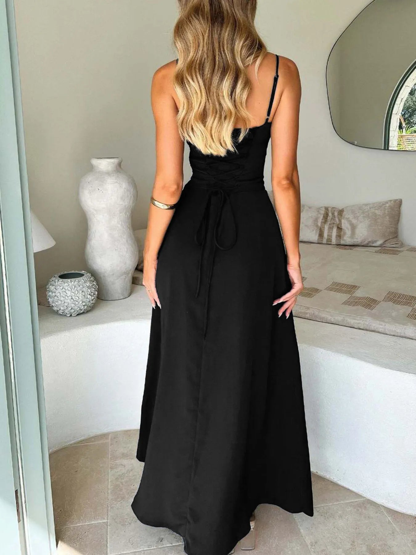 Hazel Blues® |  Lace-Up Solid Cami Dress