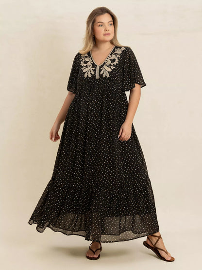 Hazel Blues® | Printed V-Neck Flutter Sleeve Maxi Dress