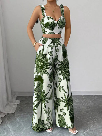 Hazel Blues® |  Floral Print Crop Top and Wide Leg Pants Set