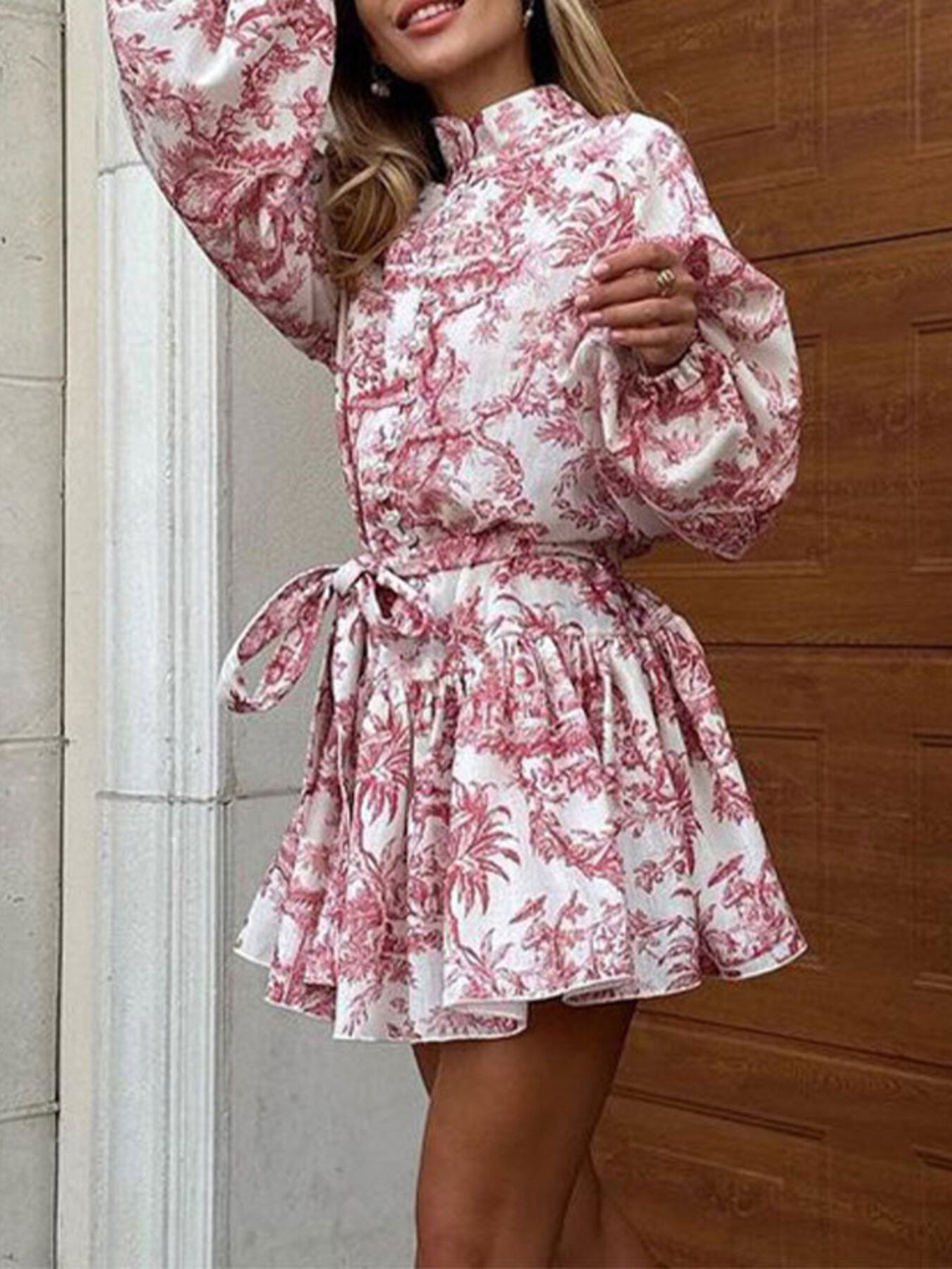 Hazel Blues® | Floral Print Tie Waist Mini Dress