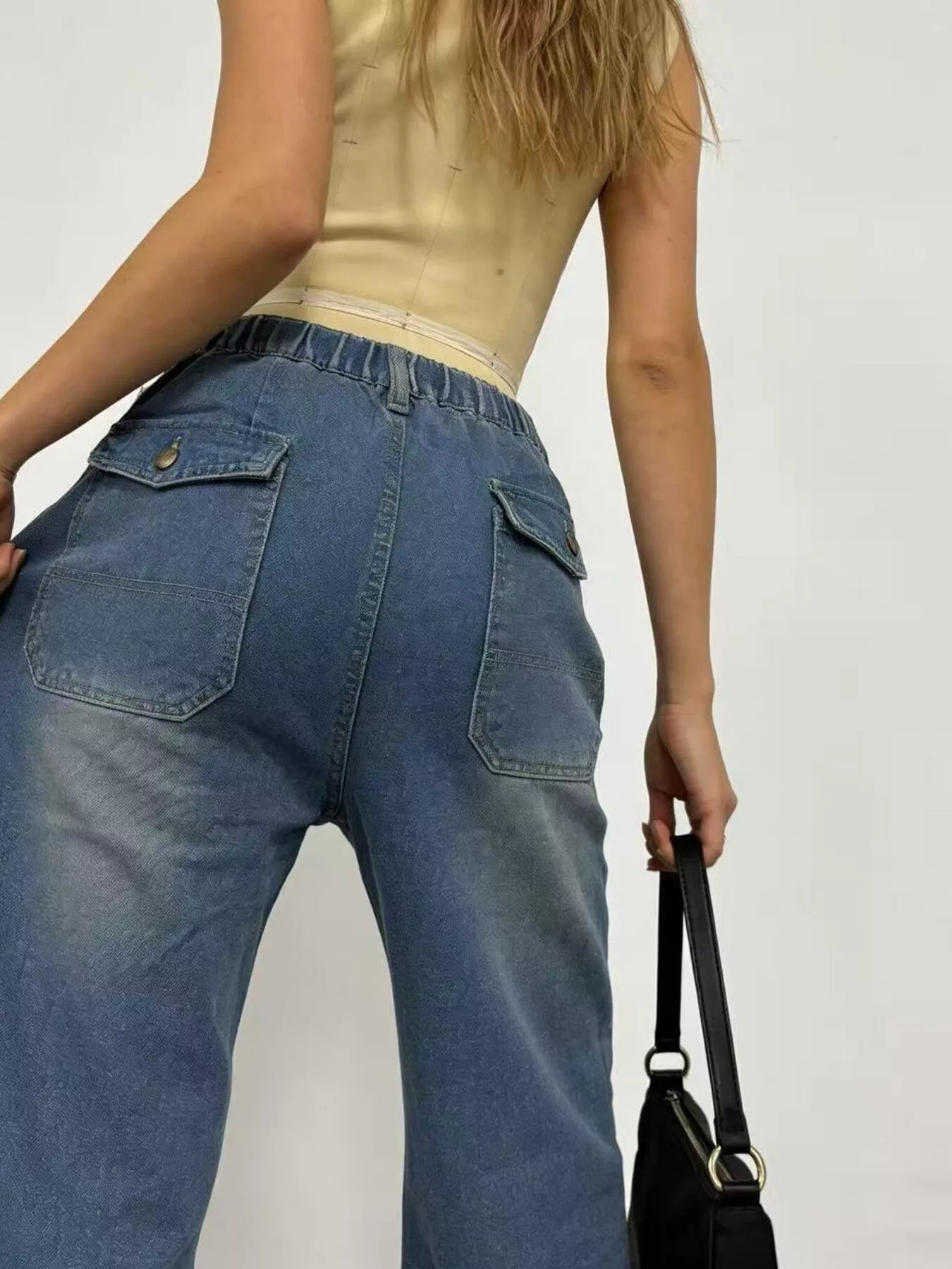 Hazel Blues® |  Wide Leg Contrast Stitching Jeans