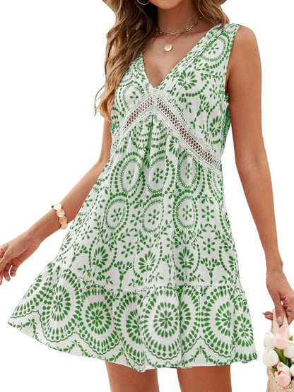 Hazel Blues® |  Printed V-Neck Sleeveless Mini Dress