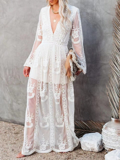 Hazel Blues® |  Floral Lace Slit Maxi Dress