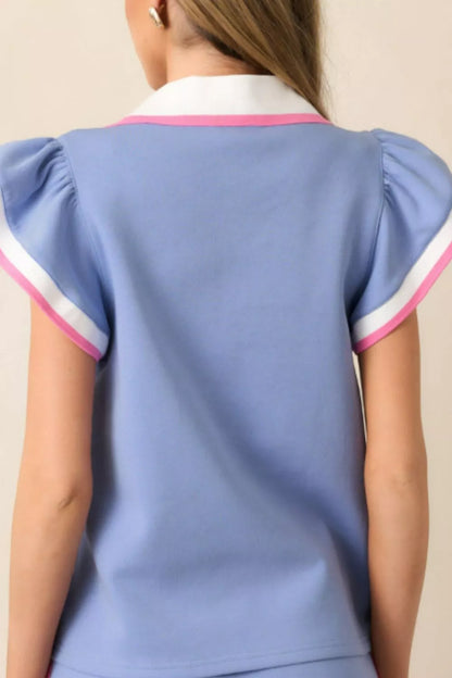 Hazel Blues® |  Striped Trim V Neck Polo Tee Drawstring Skirt Set
