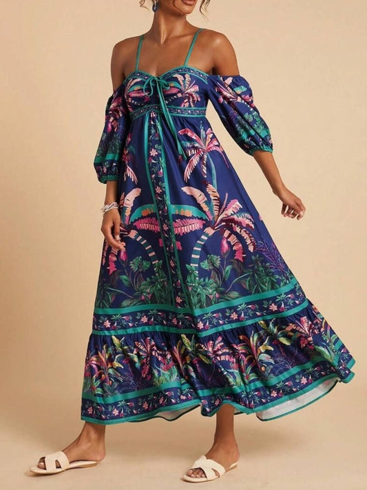 Hazel Blues® |  Tropical Print Spaghetti Strap Maxi Dress