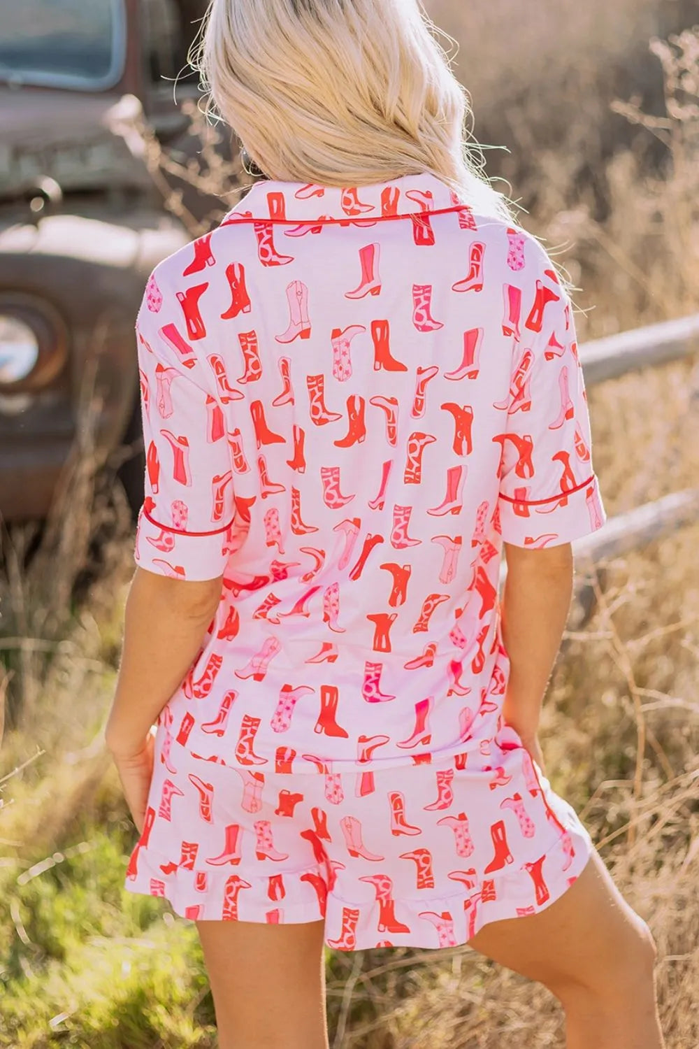Hazel Blues® |  Cowgirl Boots Printed Shirt and Shorts Set