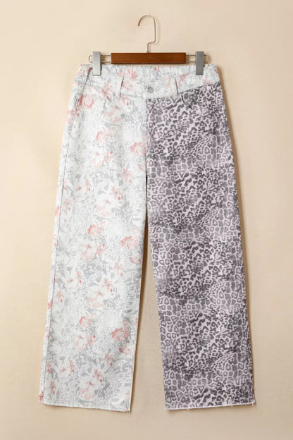 Hazel Blues® |  Wild Side Jeans | Leopard Floral Wide Leg Jeans
