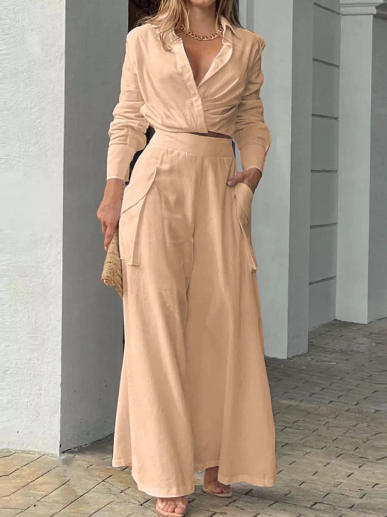 Hazel Blues® |  Long Sleeve Shirt and Wide Leg Pants Set
