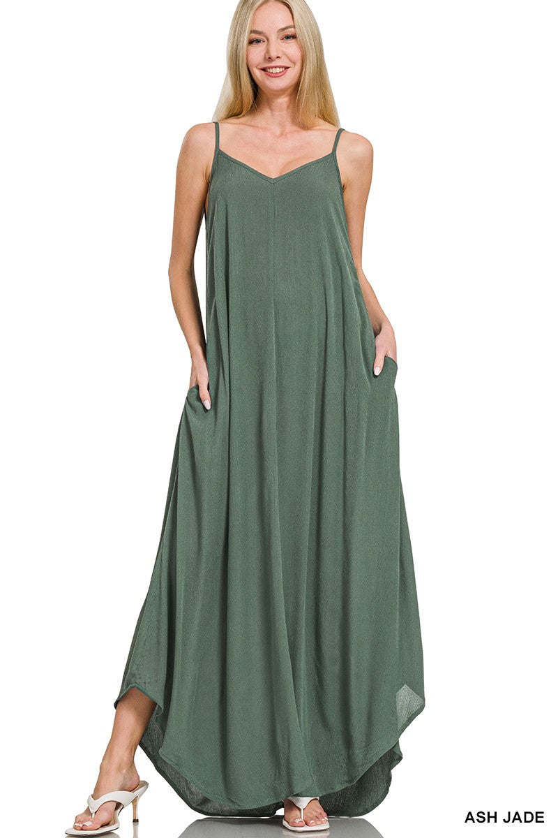 Hazel Blues® |  Zenana Woven Crinkle Cami Maxi Dress with Side Pockets