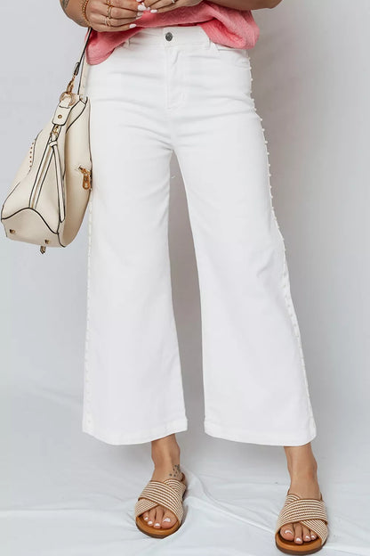 Hazel Blues® |  Pearl Embellished Side Seam Ankle-length Shift Jeans
