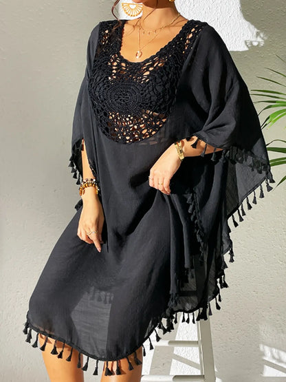 Hazel Blues® | Tassel Cutout Scoop Neck Cover-Up Dress