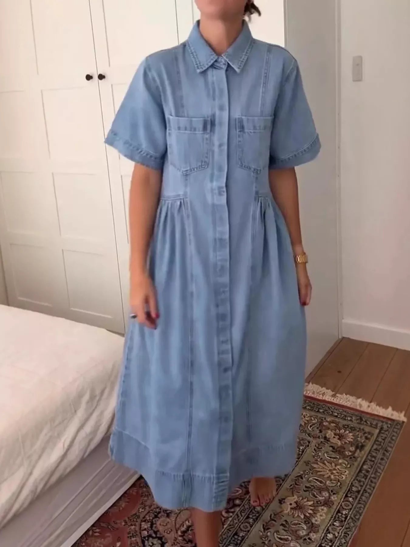 Hazel Blues® | Button Front Denim Midi Dress