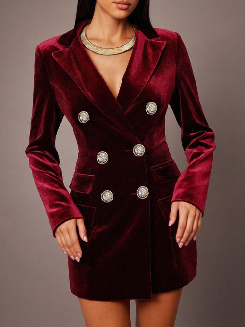 Hazel Blues® |  Velvet Double-Breasted Blazer Dress
