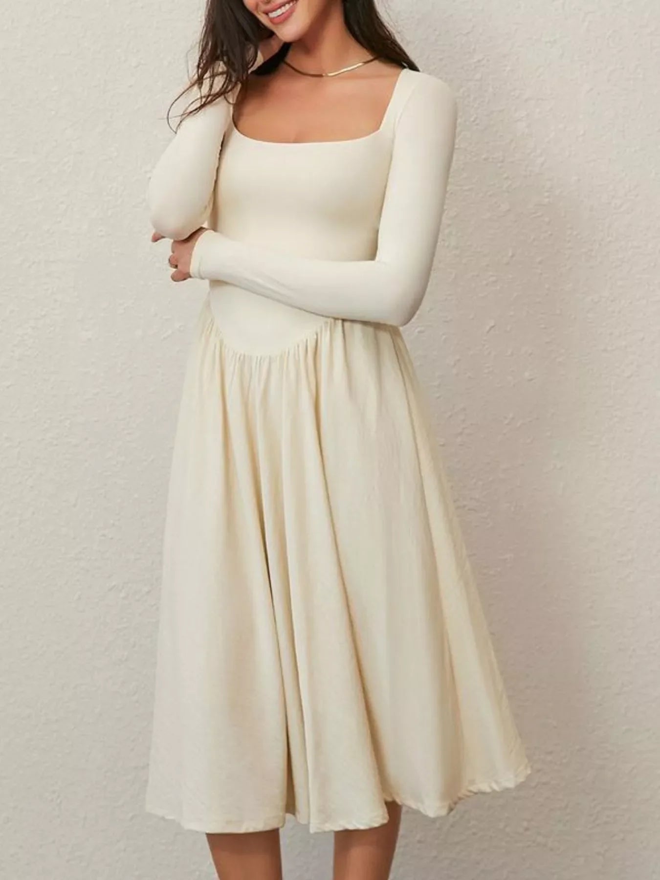 Hazel Blues® |  Square Neck Long Sleeve Midi Dress