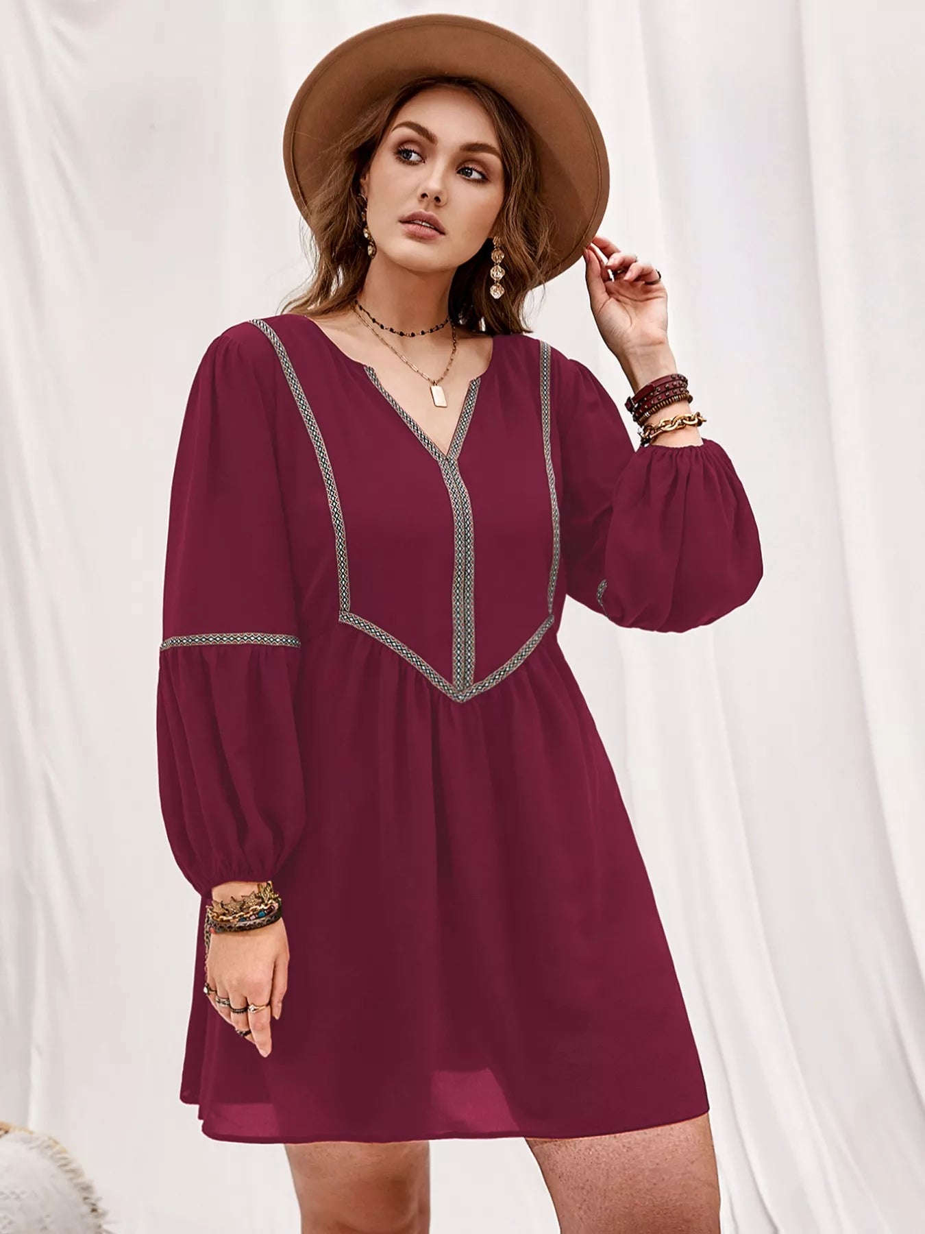 Hazel Blues® | Notched Balloon Sleeve Mini Dress