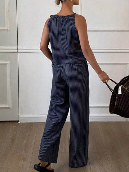 Hazel Blues® |  Striped Sleeveless Top and Wide-Leg Pants Set