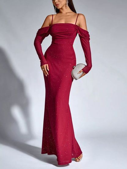 Hazel Blues® |  Glitter Ruched Long Sleeve Mermaid Maxi Dress