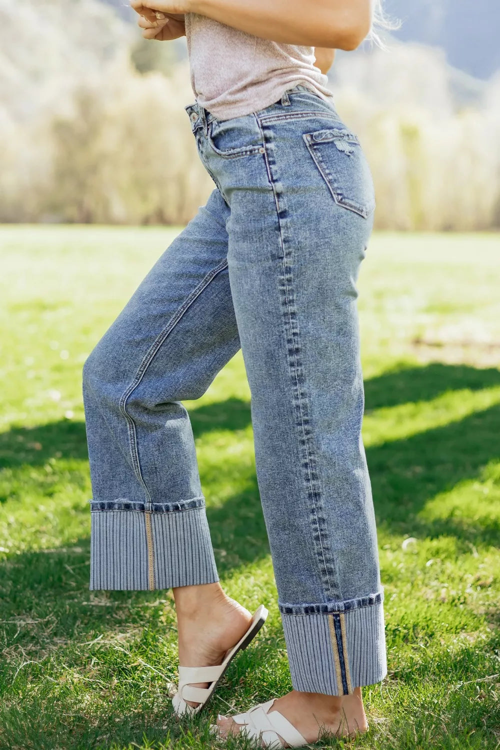 Hazel Blues® |  Cuffed Straight Loose Jeans