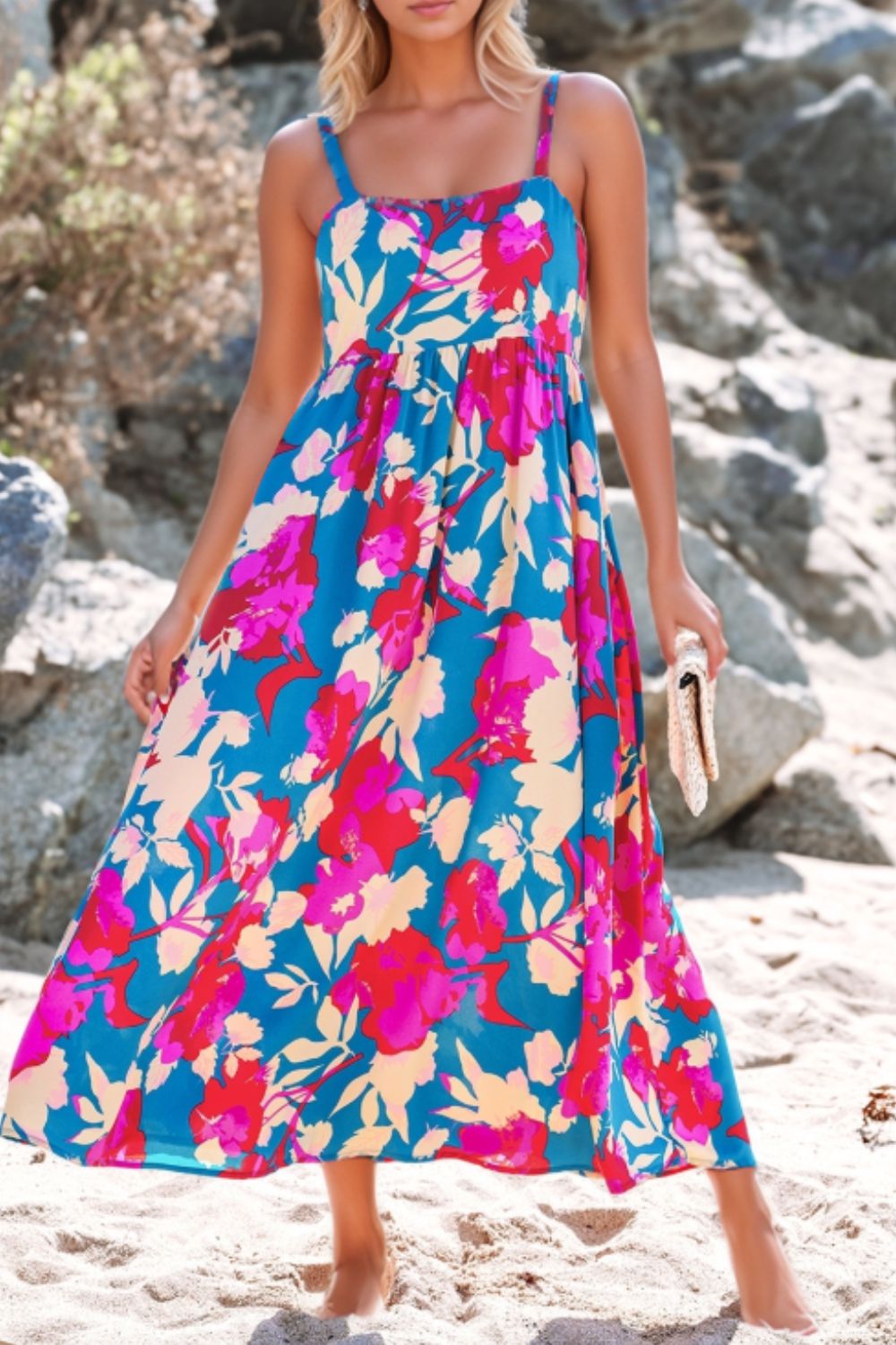 Hazel Blues® |  Floral Square Neck Cami Dress with Pockets