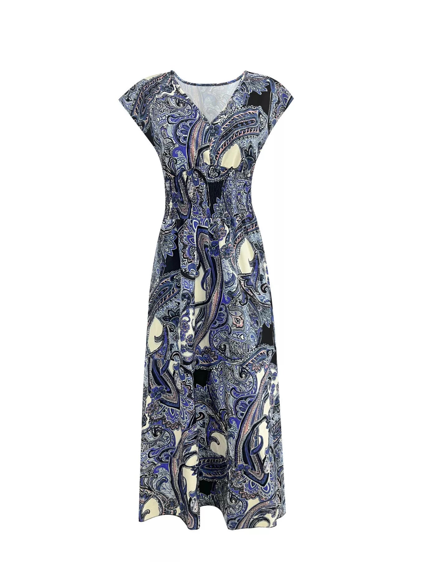 Hazel Blues® | Floral V-Neck Cap Sleeve Maxi Dress
